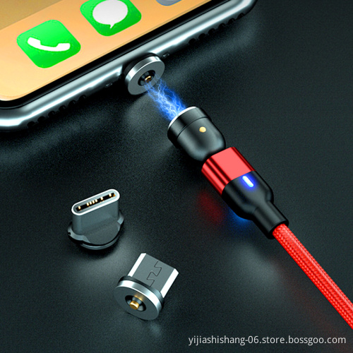 540 Degree Magnetic Charging Cable Nylon Braided 360 & 180 Rotation Magnetic Phone Charger 3 in 1 USB Magnetic Charger Cord